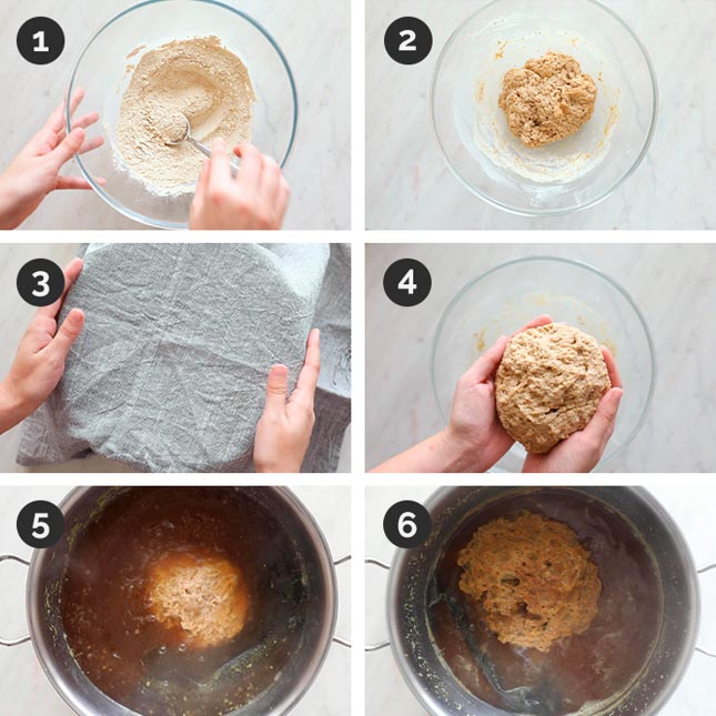 Step by step photos of how to make seitan