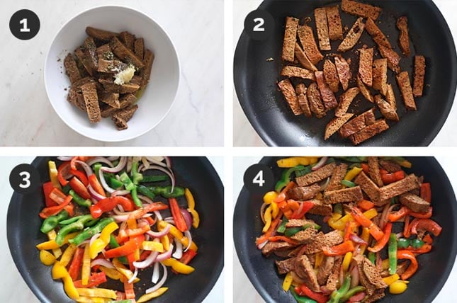 Step by step photos of how to make vegan fajitas
