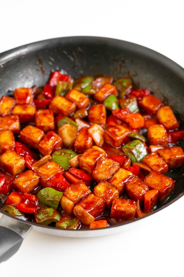 Photo of sweet and sour tofu in a pan