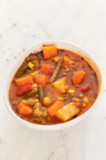 Photo of a bowl of vegan vegetable soup